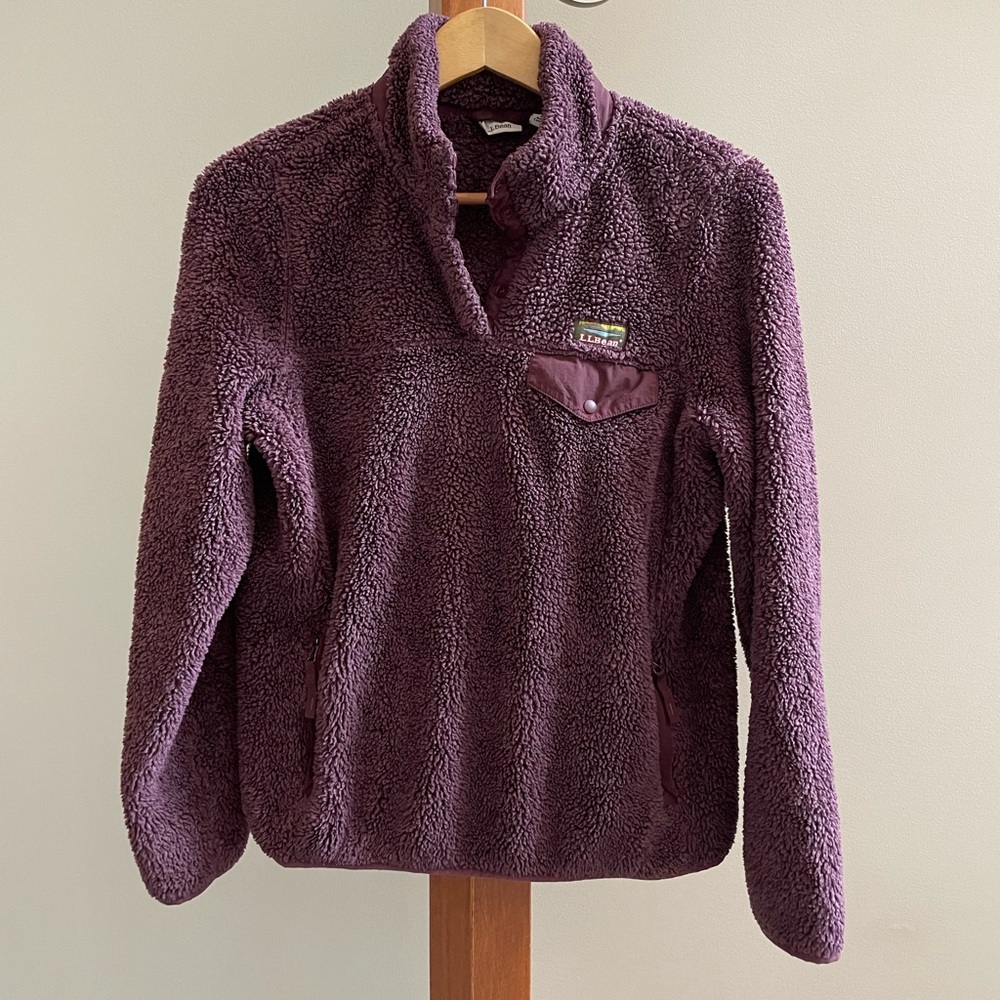 LL Bean Hi-Pile Fleece Pullover Size S Plum Color Excellent Condition